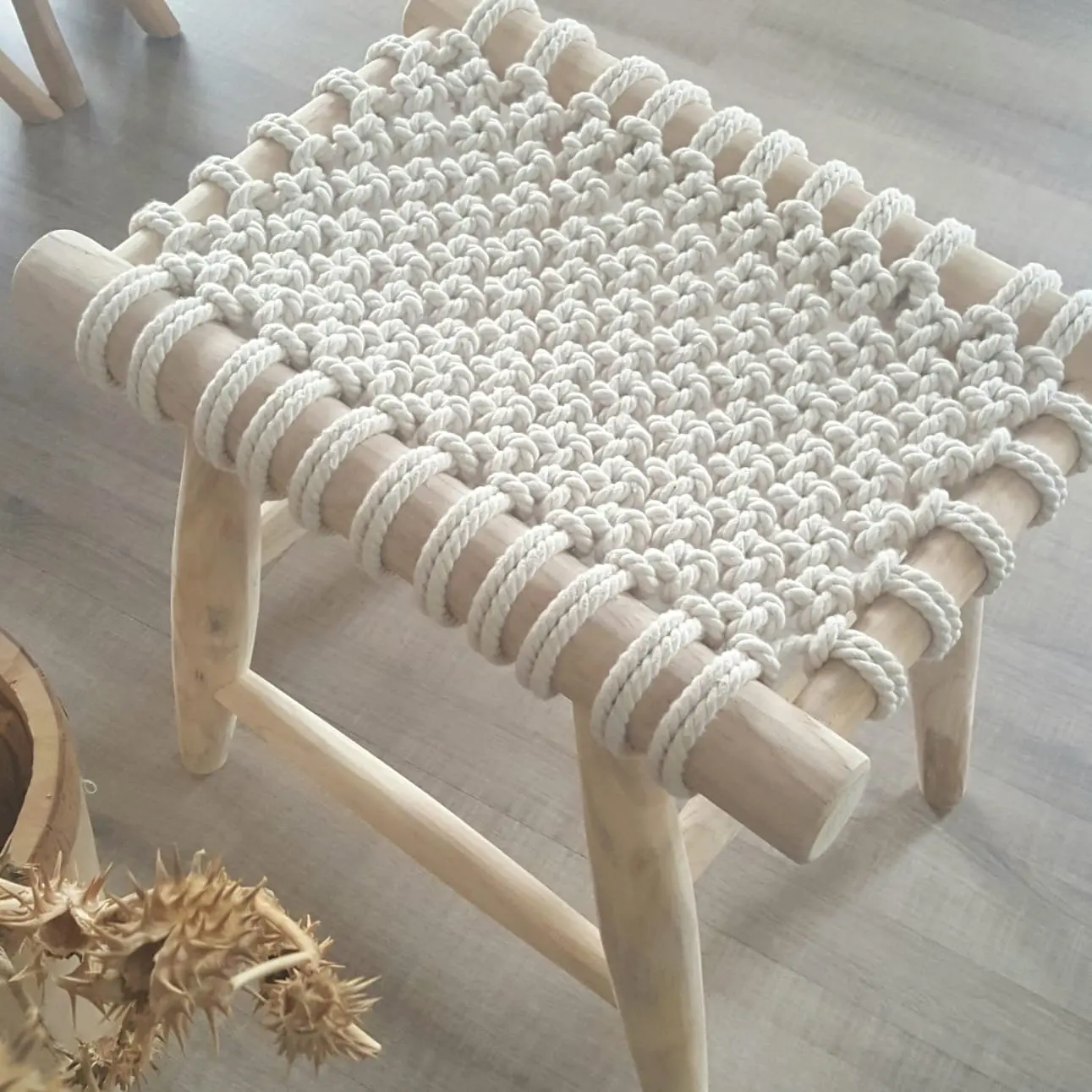 High Sale Hand Knitted Macrame Puffy Seating Stool Super Soft