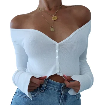 Wholesale Cheap Uppers Tops Fashion Blouse Design Woman Street Wear Outfits White Long Sleeve Crop Top for Girls Shirt / Blouse