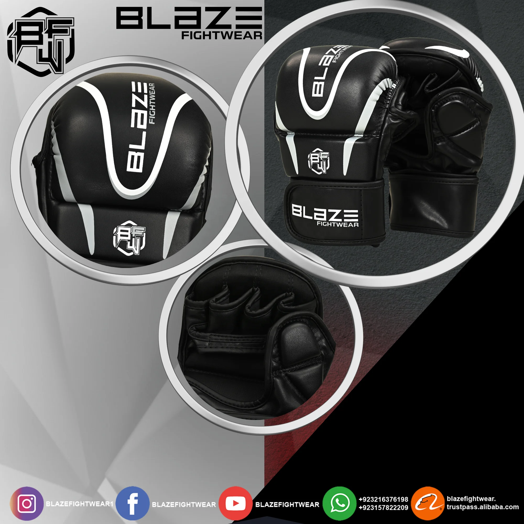 OEM оптовая продажа тренировочные перчатки для спарринга перфорации 7 унций открытая ладонь половина пальца Смешанные боевые искусства Муай Тай виды