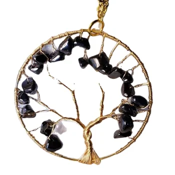 Fashion Necklace Wholesale Crystal Chips Art Decorative Tree Of Life Hematite Agate Stone Pendant