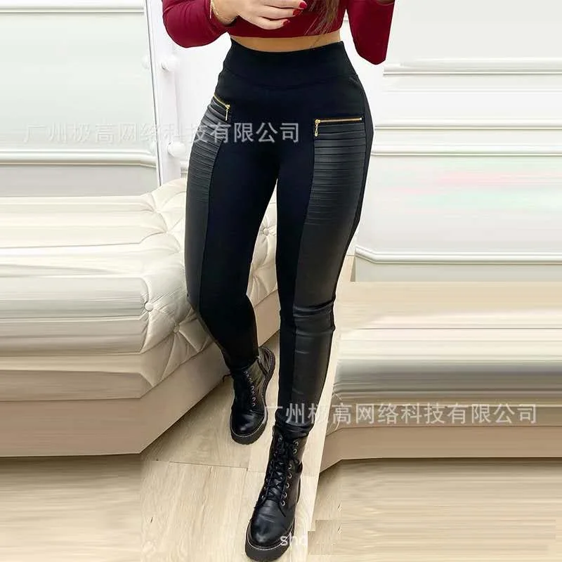 Лидер продаж, классические брюки из искусственной кожи с контрастными булавками, модные брюки для женщин на осень и весну 2021