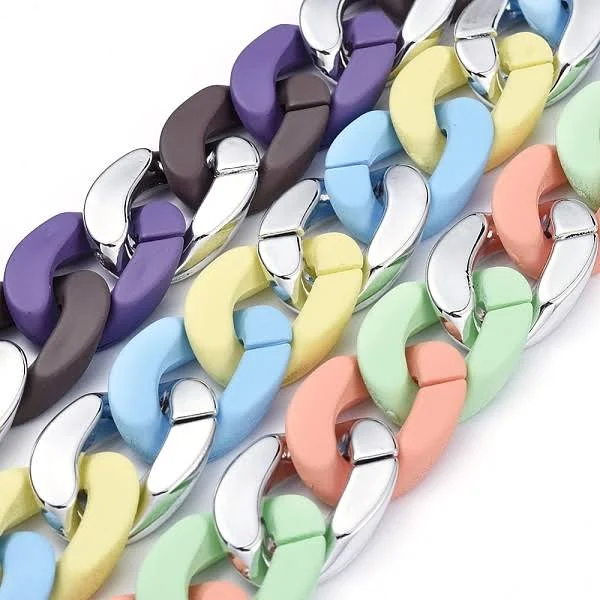 Трехцветные панцирные цепи ручной работы, кубинские звенья цепи, с непрозрачным окрашенным распылением акриловыми соединительными кольцами для одежды и очков