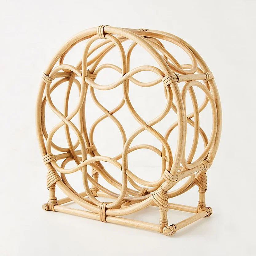 Top Selected Vintage Natural Rattan Round Wine Rack Boho Rattan 6