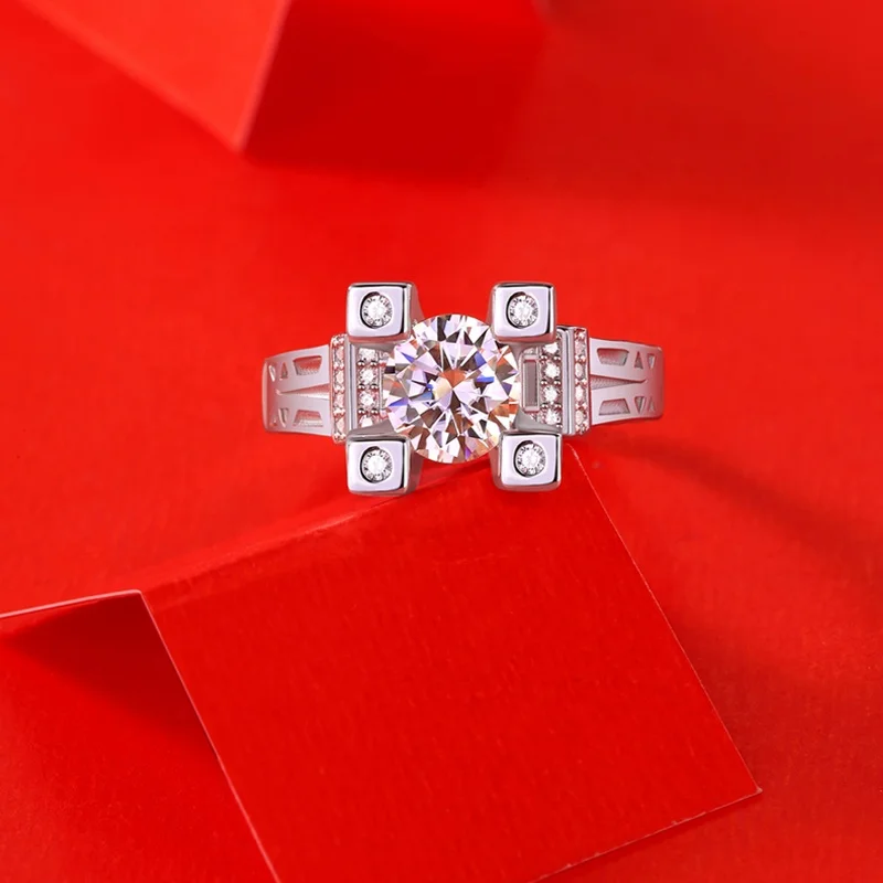 HMOIS factory customized 925 sterling silver ring diamond round moissanite engagement ring