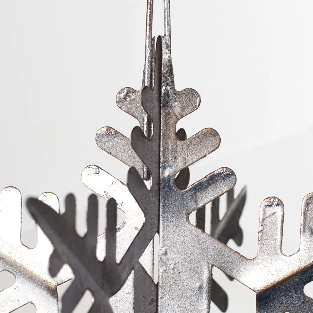 10 Metal 3D Snowflake Ornament: Antique Silver Leaf [XY899047] 