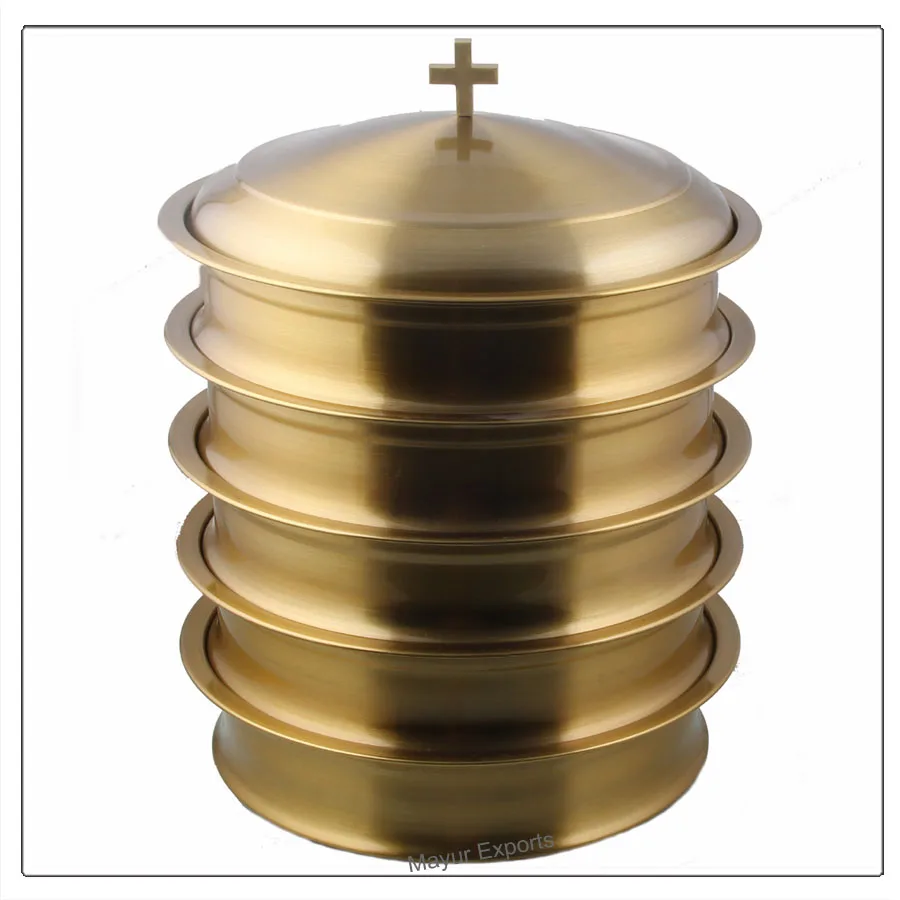 Stainless Steel Holy Communion Tray Set 5 Communion Trays And 1 Communion Tray Cover In Gold