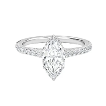 Marquise Lab Created Hidden Halo Diamond Engagement Ring