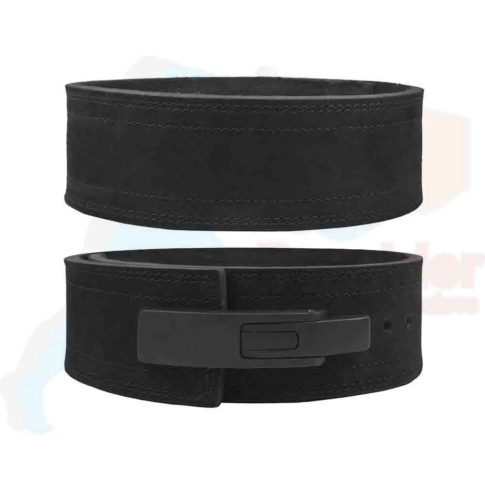 10mm Lever Buckle Black Genuine Leather Power Weight Lifting Belt For