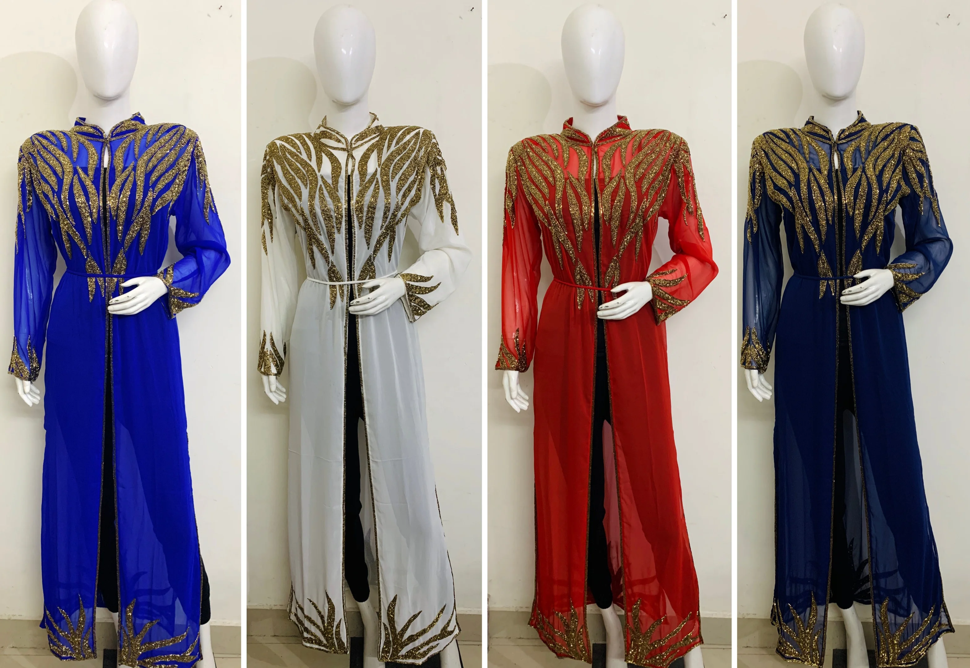 Latest Collection Front Open Abaya Dubai Turkey Muslim Dress Kaftan Moroccan Islamic Clothing for Women One-Piece Long Dresses