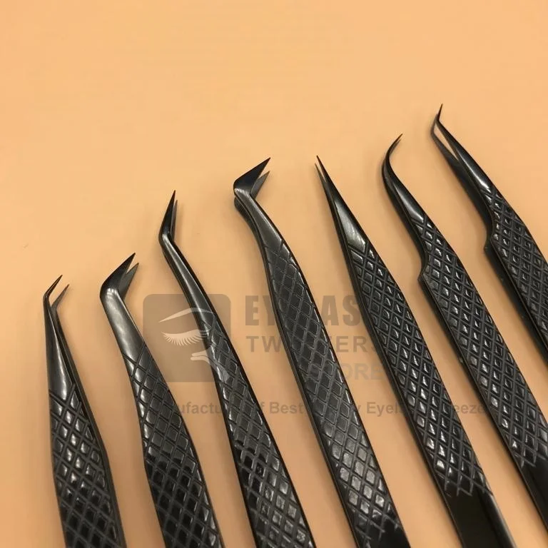 Black Plasma Japanese Stainless Steel Diamond Grip Eyelash Tweezer
