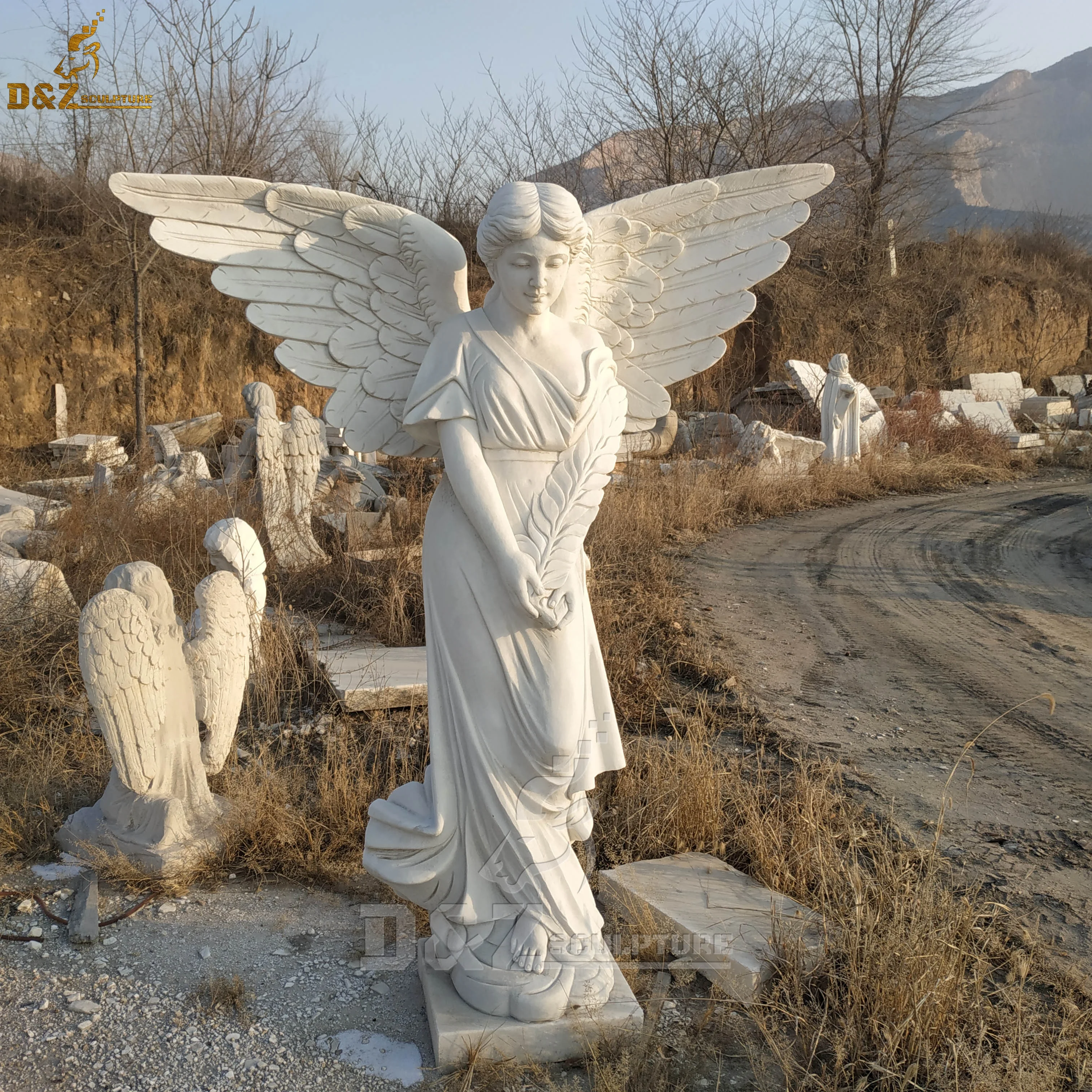 Garden Gravestone Woman Sculpture - Life Size Marble Angel