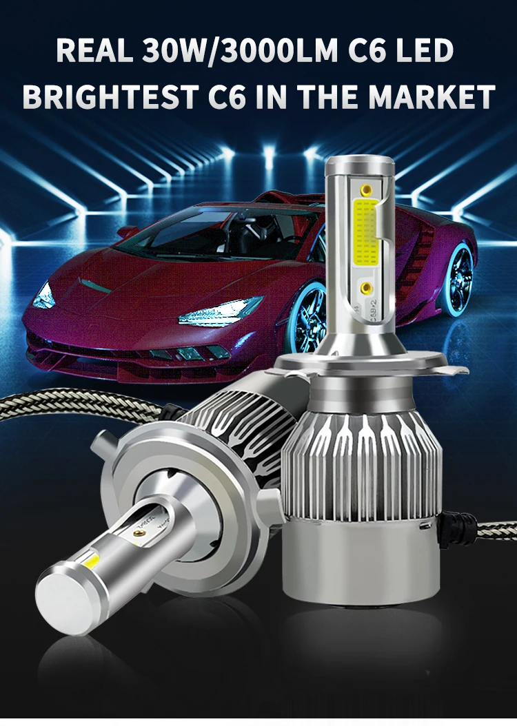 Car Auto Light C6 Led Headlight H1 H3 H7 H4 H11 9005 9006 Led Headlight