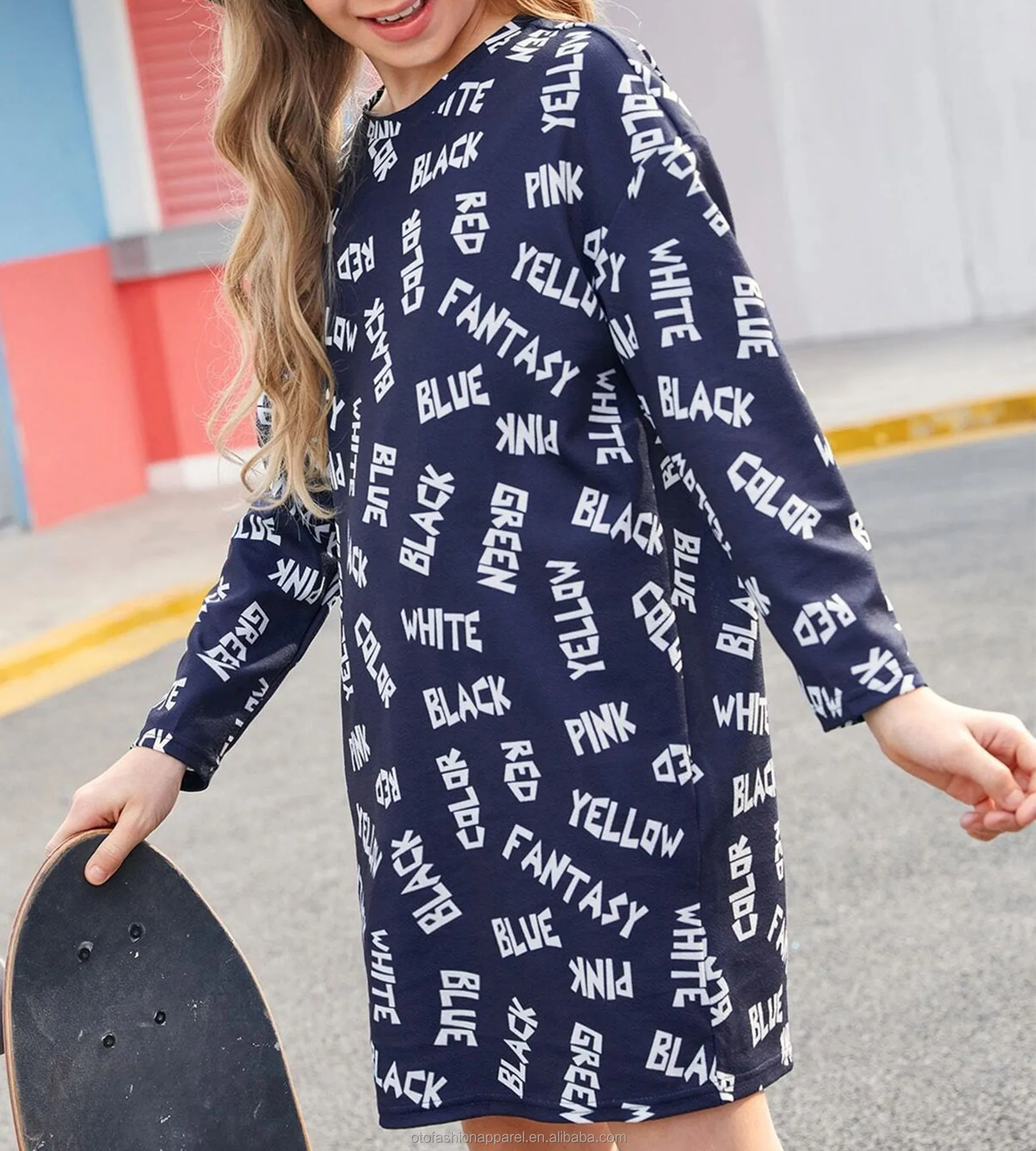 Oem Factory Price Girl Fashionable One Piece Straight Dress Letter All Over Printed Hip Hop Street Wear Casual Dress Buy Kids Casual Long Sleeve Dresses Girls Dresses Kids Party Summer Dresses Kids Girls