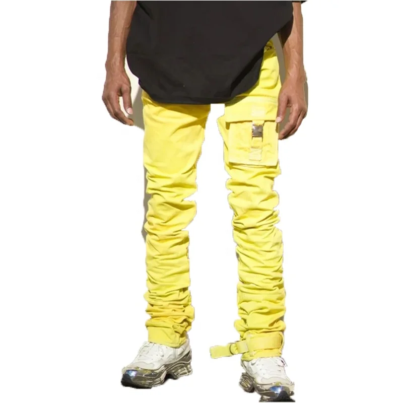 Fashion Men Denim Stacked Jeans High 