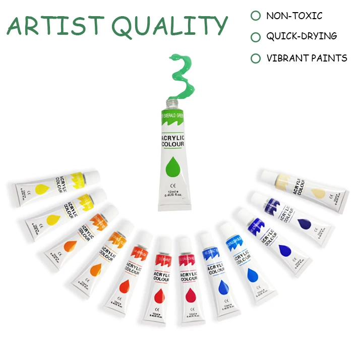 12vivid Color High Quality Acrylic Paint Set Kit For Beginners Students ...