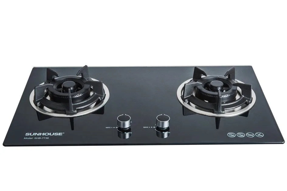 Высококачественная стеклянная двухгорелка Sunhouse Встроенная газовая плита SHB7736 оптовая продажа газовых кухонных столешниц сделано во Вьетнаме