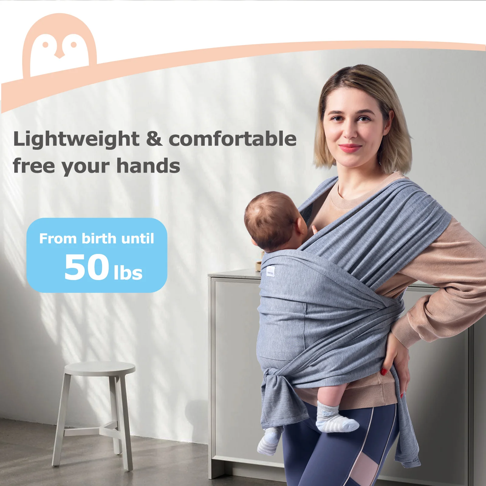 Регулируемое эргономичное хлопковое кольцо-слинг для переноски ребенка