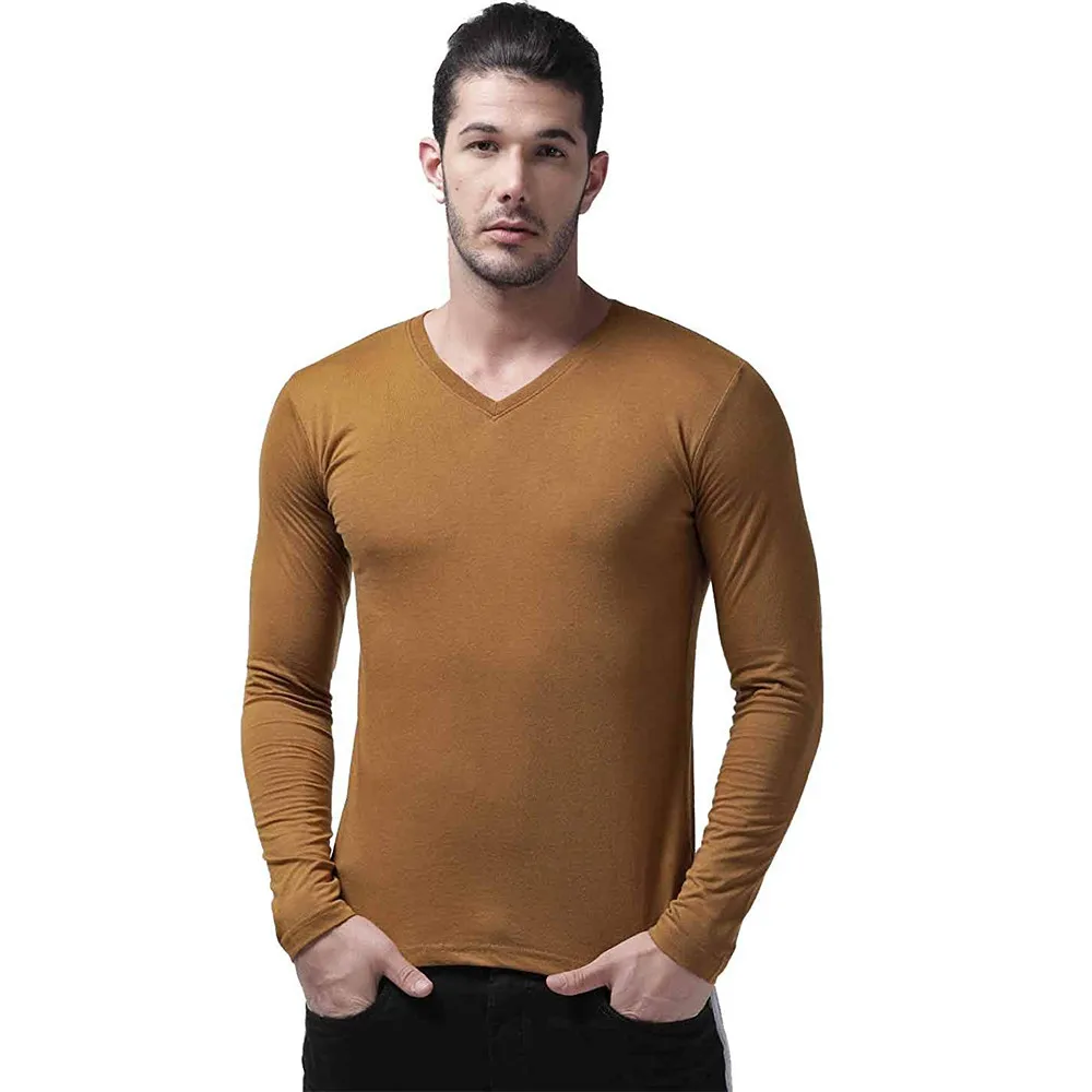 棕色颜色t恤锻炼健身柔软棉质男士跑步t恤修身性能棕色t恤