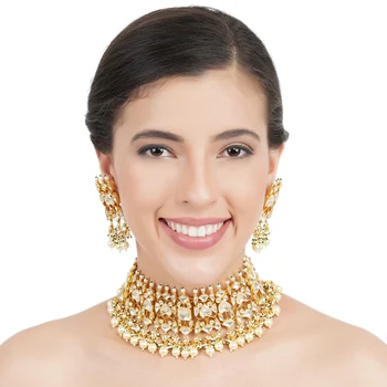 22 KT Gold Plated Indian Kundan Necklace Set