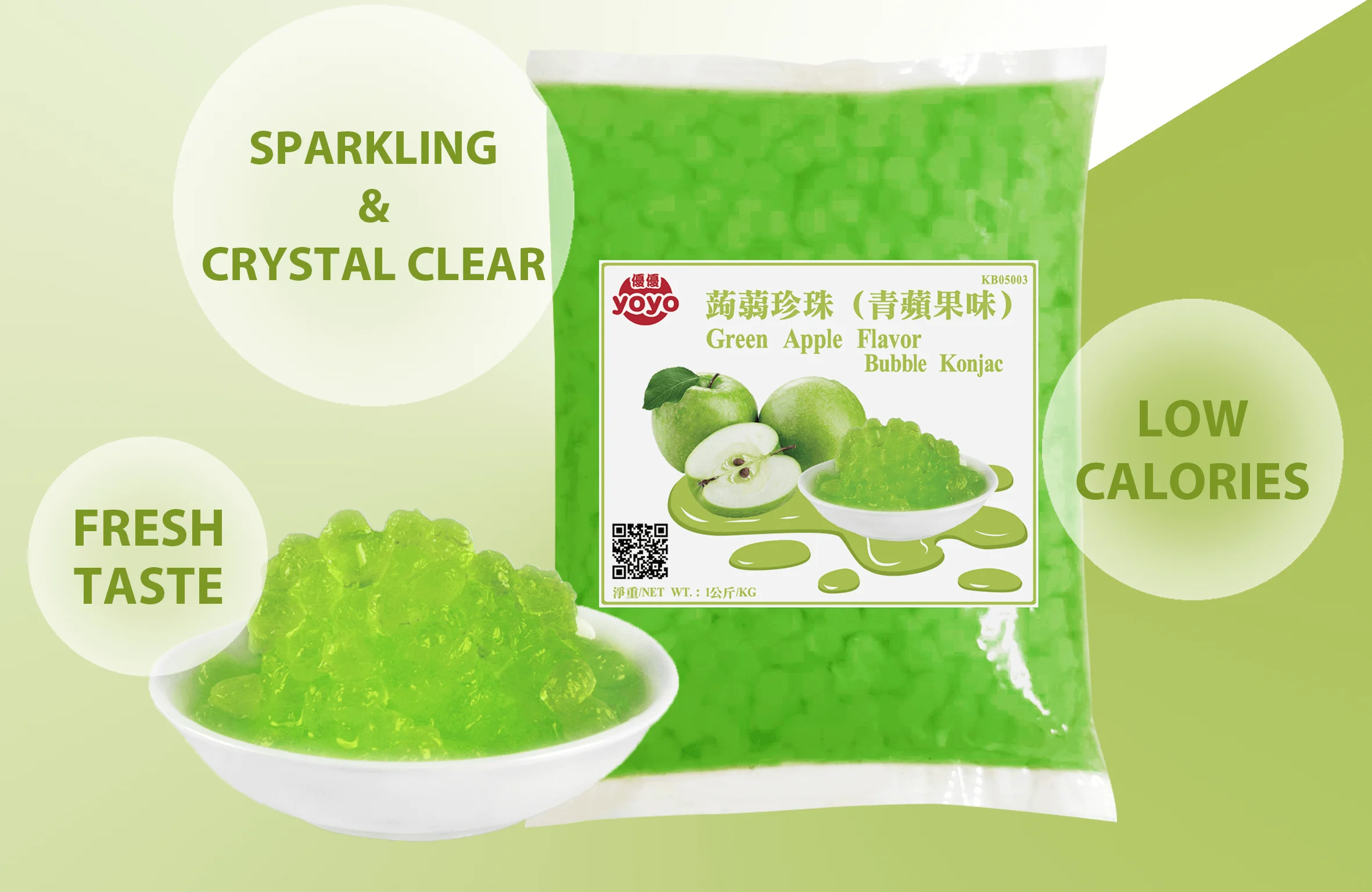 Bubble Tea Topping Green Apple Flavor Crystal Boba Buy Green Apple Boba,Crystal Boba,Bubble