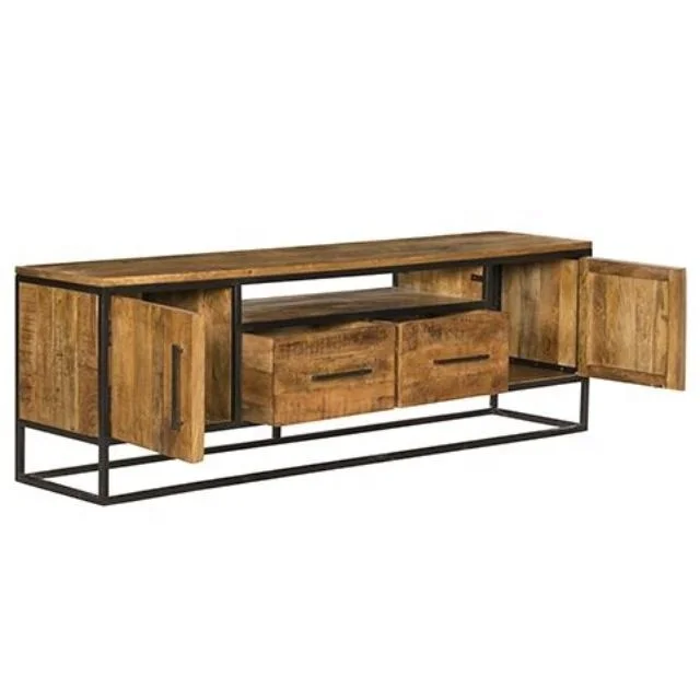 Industrial Classic Modern Sideboard Mango Wood 2 Doors 2 Drawers Tv