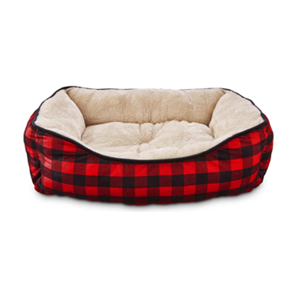 red plaid dog bed