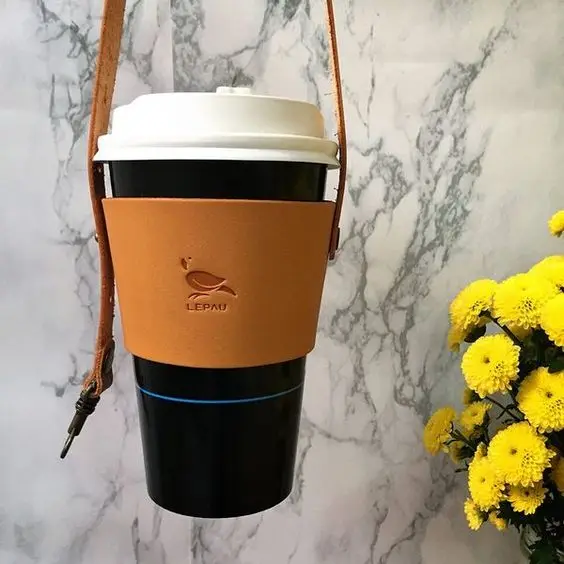 Personalized Coffee Cup Sleeve in Horween Leather for BRCC