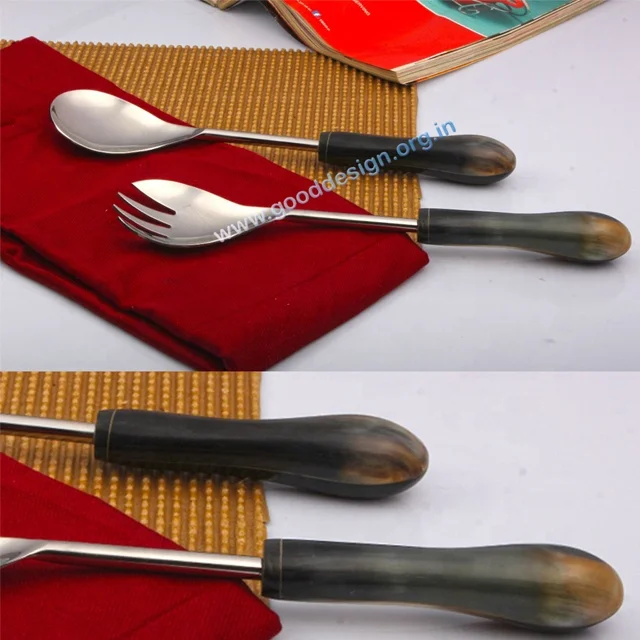 Latest 2 Pcs Stainless Steel Gold PVD Salad Server with Resin Handle or Service Spoon Sets