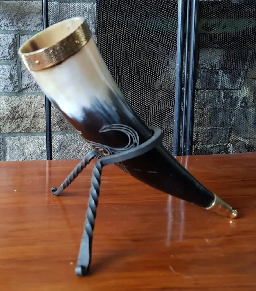 large viking drinking horn with stand authentic & food safe cup
