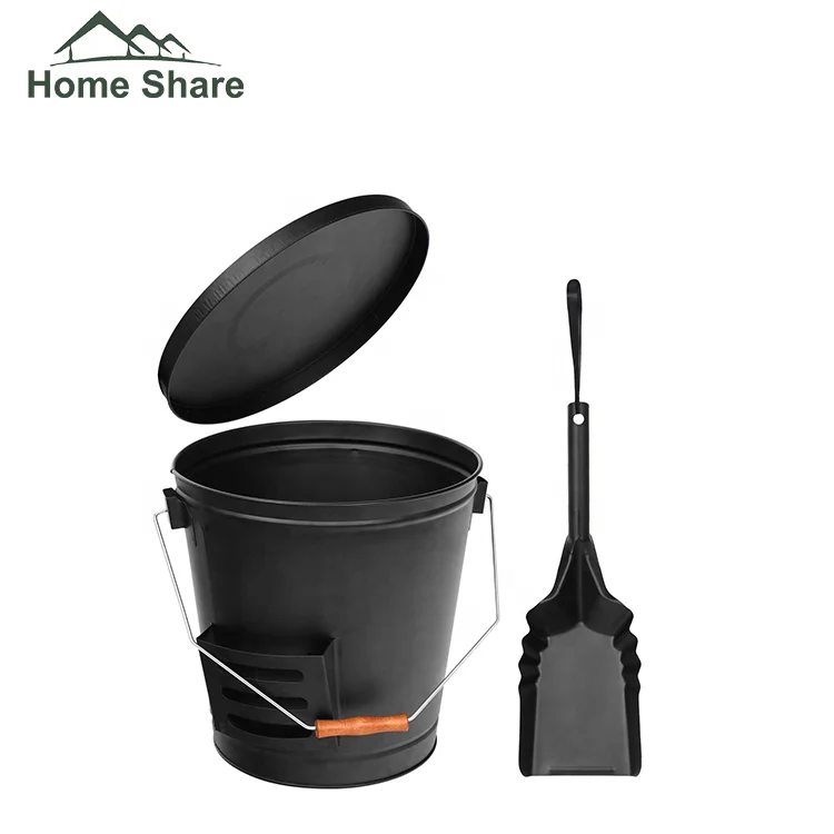 Ash Bucket Fireplace Accessories Black Metal Ash Bucket Lid Ash Bucket