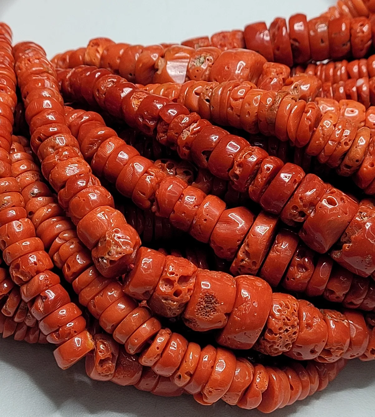 Red Coral Gemstone Round Heishi Full Drelled Graduated Beads For