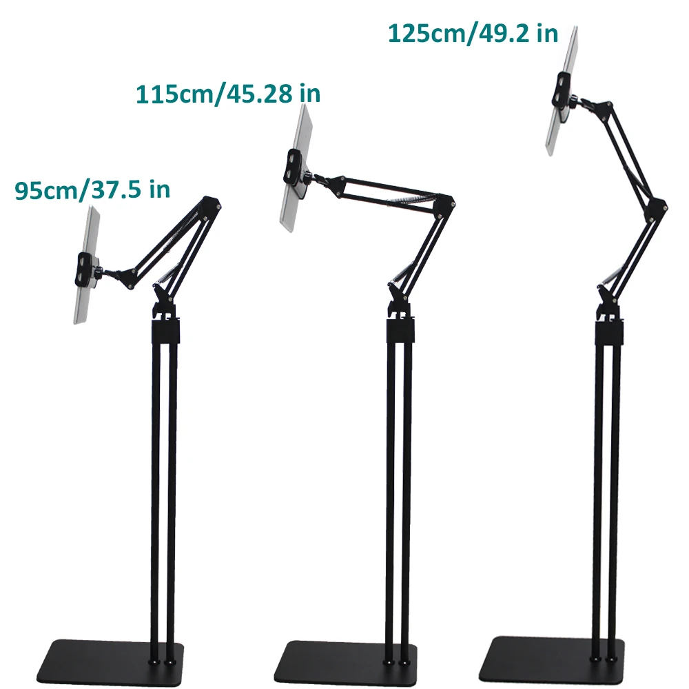 Adjustable Height Gooseneck Tablet Holder and Mobile Phone Mount Flexible Bedside Stand for Bed and Floor Use