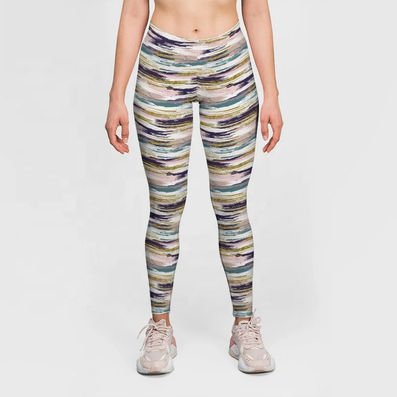 Custom High Waist Compression Stripe Tight Leggings for Fat Women Plus Size Printed Ladies Printing on Leggings Full Print