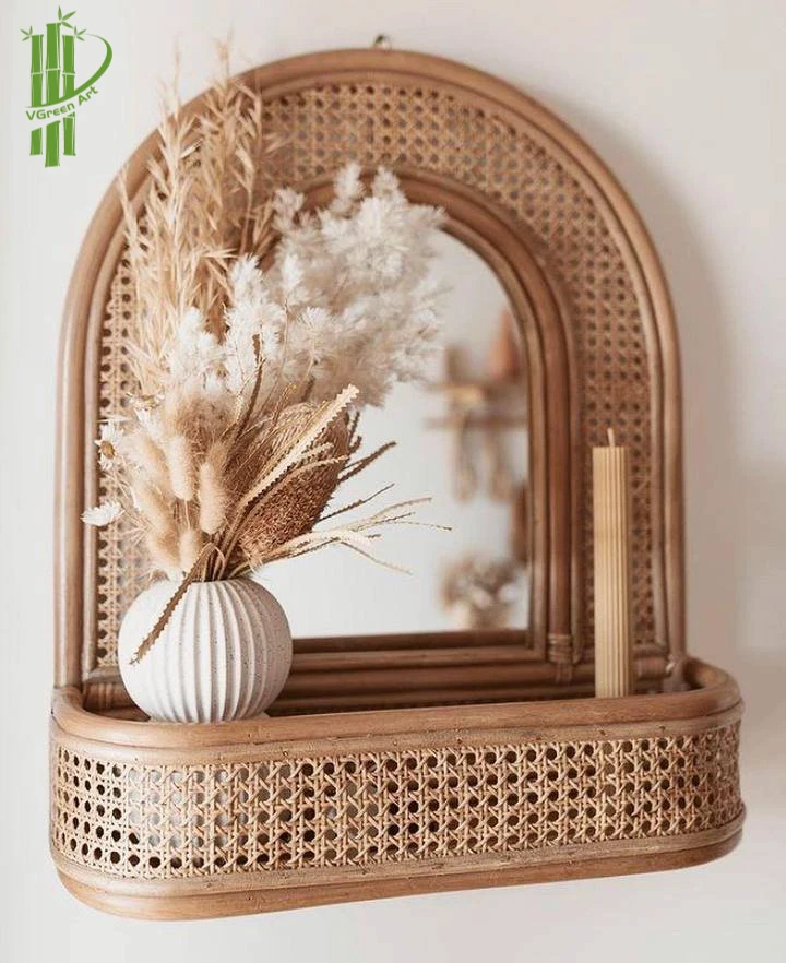 Handmade Natural Rattan Mirror With Natural Color And Simple Rustic