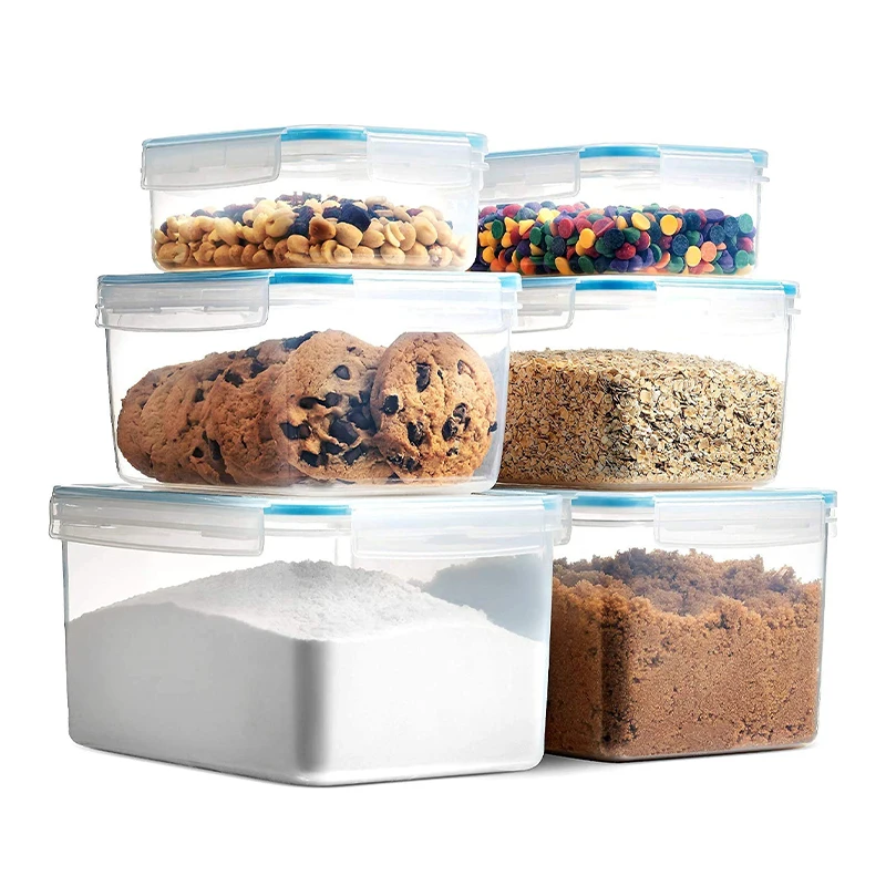 Plastic Airtight Stackable Easy Snap Lock Food Storage Containers Sets With Lid For Kitchen Use