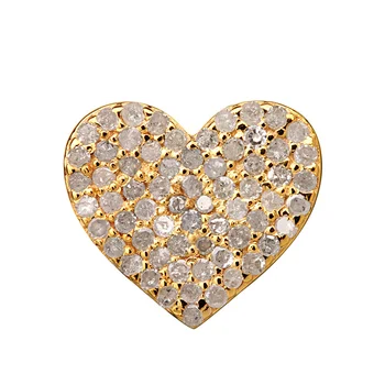 Heart Shaped Pave Diamond 14k Solid Yellow Gold Findings Fine Jewelry Accessories Wholesaler