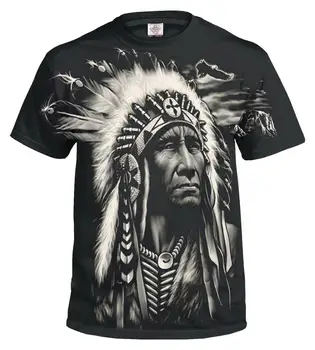 2019 Mens Sublimation Tops Funny Pullover T Shirt skull wings/NATIVE AMERICAN Printing