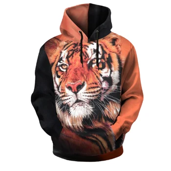 OEM 2021 New Designed Mens Hoody Cotton Polyester Lion Printed Mens Pullover Hoody
