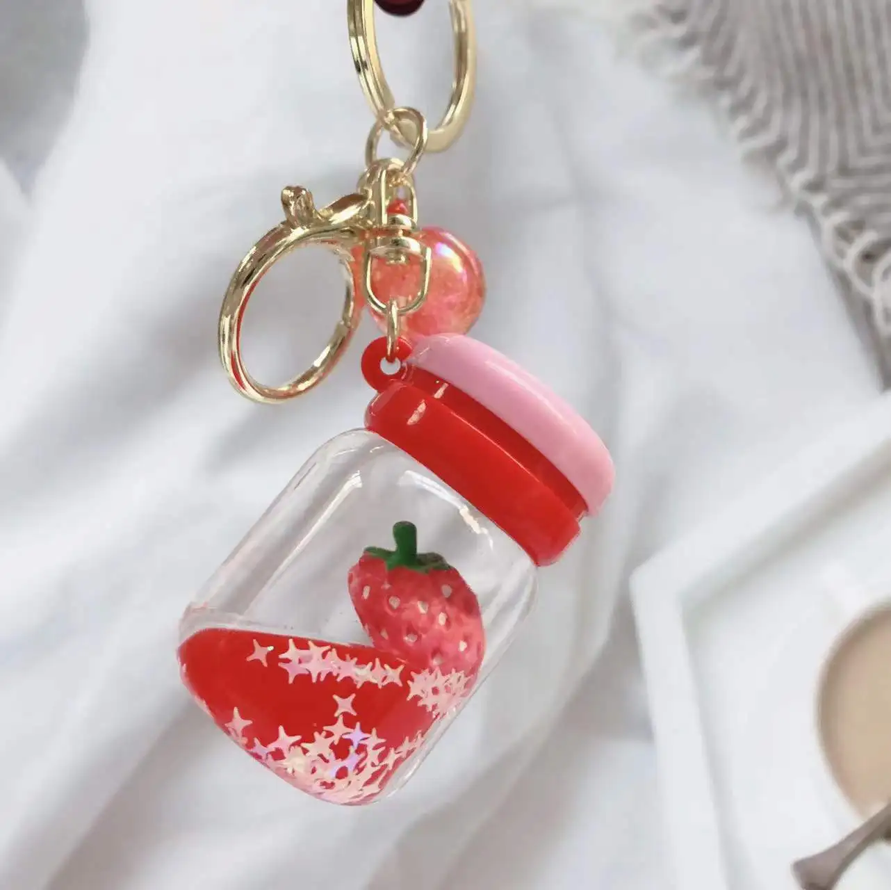 Strawberry Keychain Wristlet Cute Key Fob Strawberry 