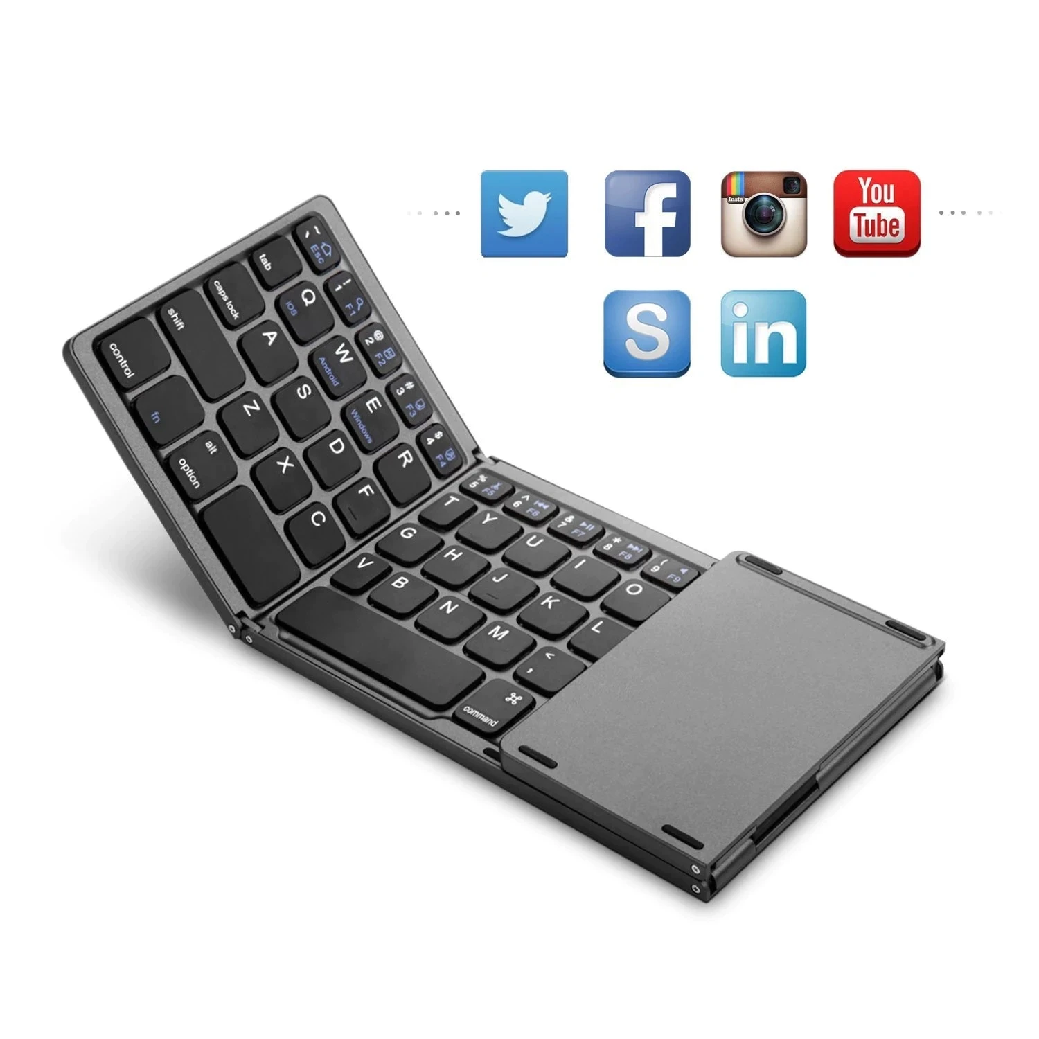 Portable Mini Wireless Keyboard Touchpad Mouse Foldable and Rechargeable for IOS Android for Windows PC and Tablet