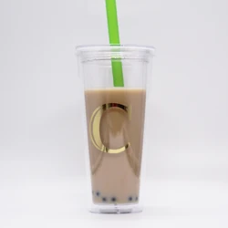 Лидер продаж на Amazon прозрачная акриловая Двухстенная чашка для молока и чая объемом 20 унций без БФА пластиковая Boba с соломинкой