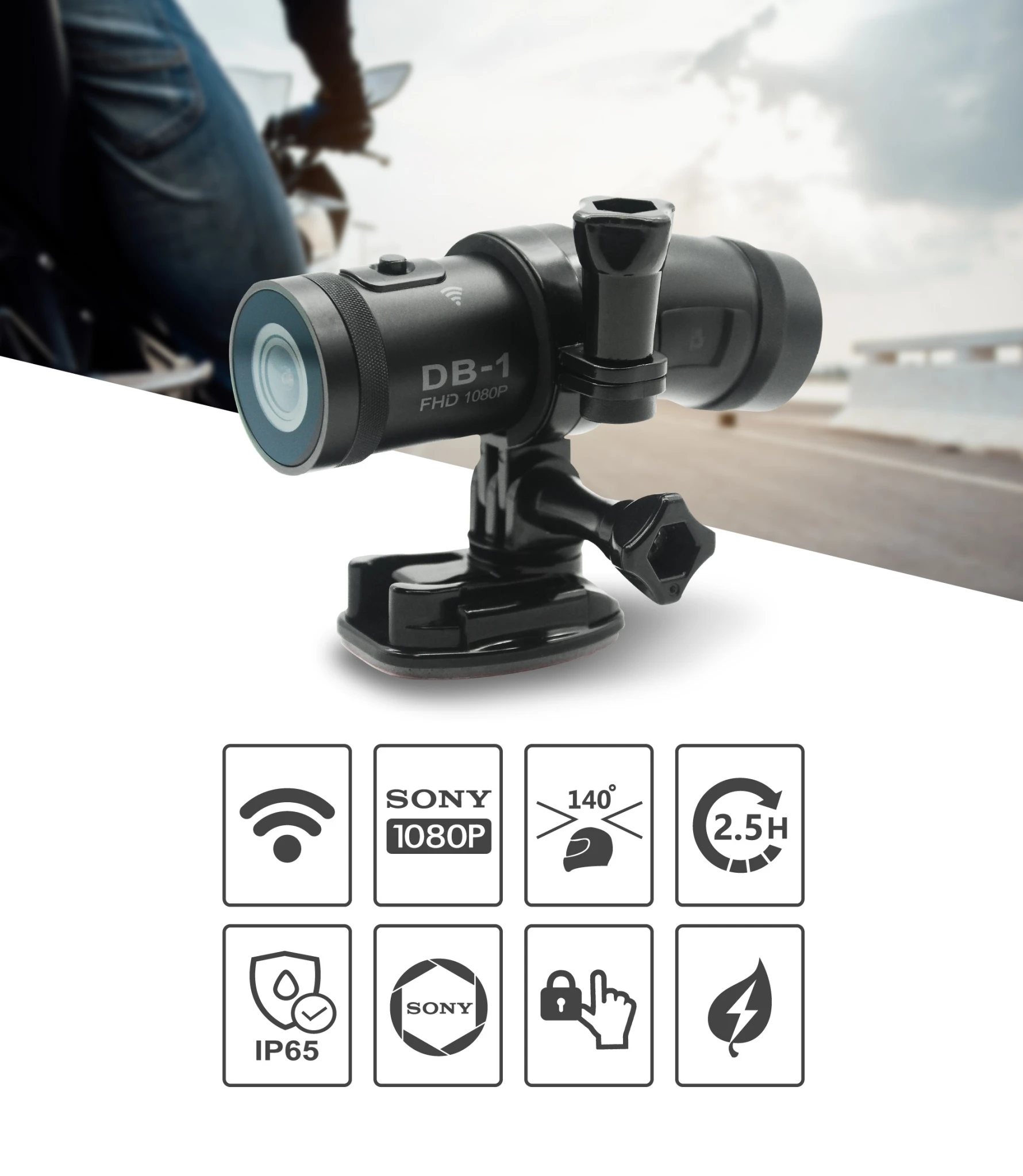 
 Спортивная Экшн-камера для шлема Передняя и задняя 2CH FHD 1080P WIFI-камера для мотоциклетного шлема  