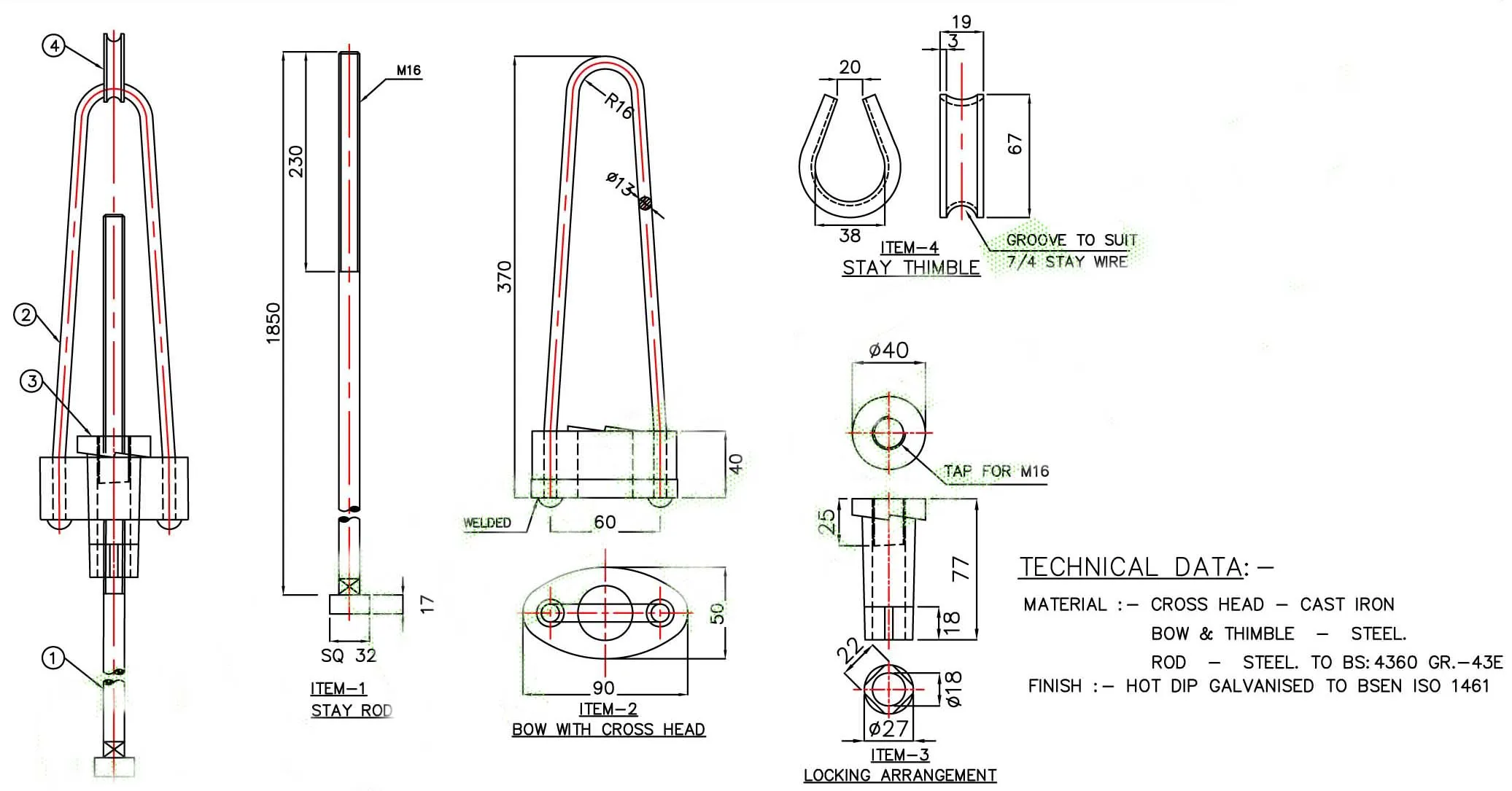 Electrical Stay Rod Complete Set /pole Line Hardware/hot Dip Galvanized Steel Electric Power Line Fittings Bow Type Stay Rod