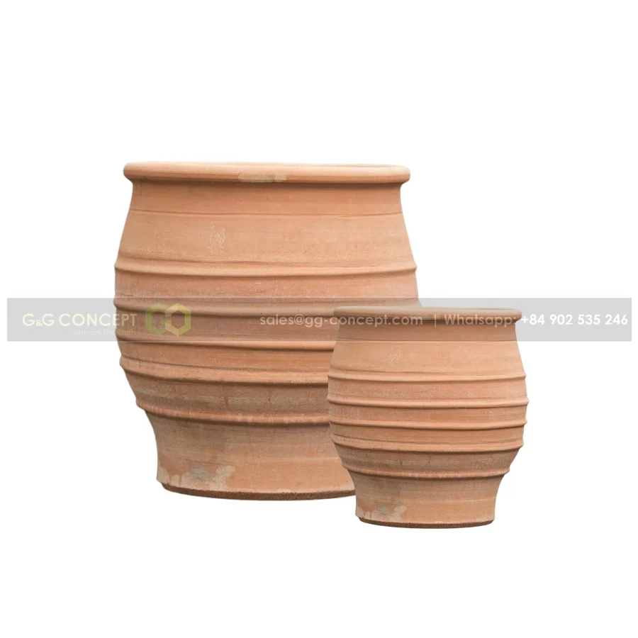Round Striped Terracotta Pots,Classic Terracotta Pots Suitable For