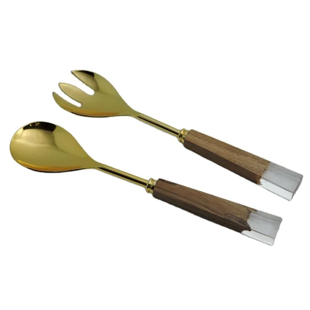 Салатный сервер из смолы и дерева с позолоченной ручкой новейшего дизайна для Бытовых Кухонных столовых приборов Роскошный Глянцевый Золотой салатный