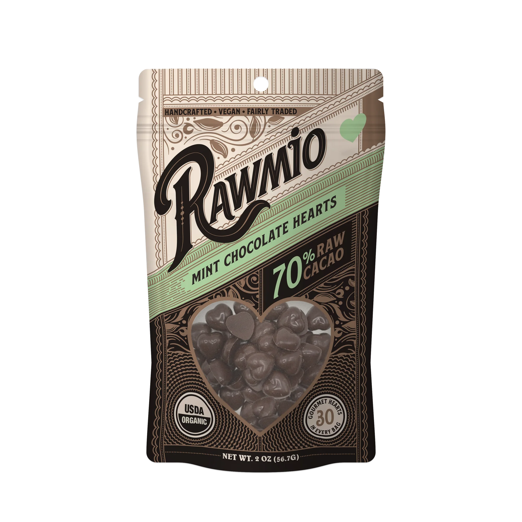 Raw Chocolate Hearts – Mint – 2 oz