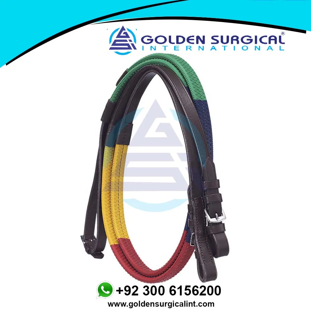 Rubber Grip Schooling Reins Custom Made Braided Colorful Horse Riding