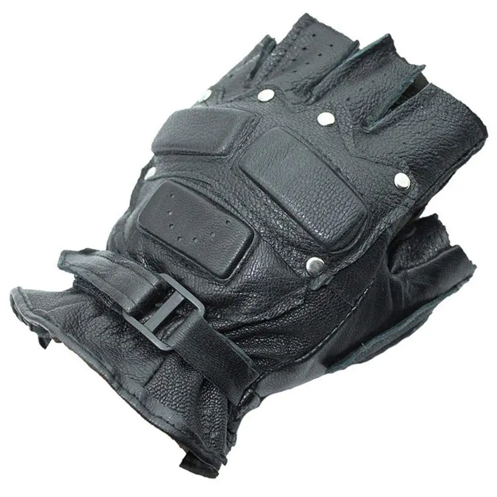 Brussels Sports Black Leather Finger Less Biker Glove Half Bicycle Riding Gloves Work
