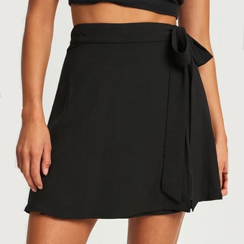 Bespoke high quality fashion high waist black beach weave fabric vegan girl sexy short mini skirt