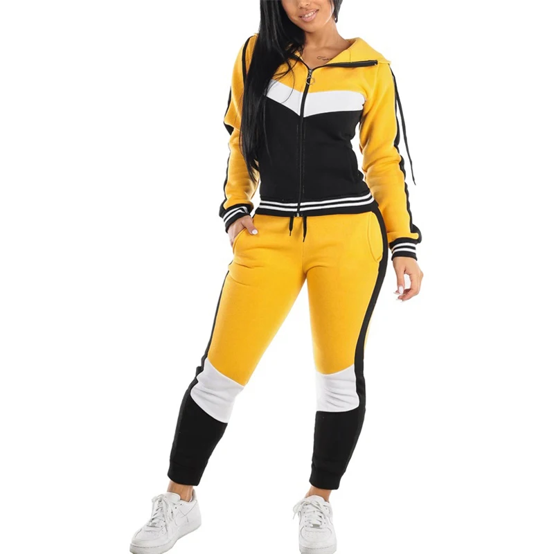 2022 Female Two Pieces Jogging Set Tracksuit Sport Crop Top Hoodie
